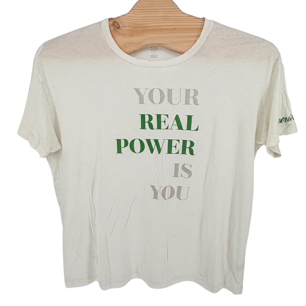 Aerie T-Shirt Large Cream Your Real Power Is You Graphic Tee Short Sleeve